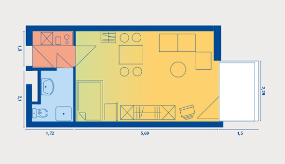 Beispielappartement Typ I | 1-Zimmer-Wohnung | ca. 28 m2