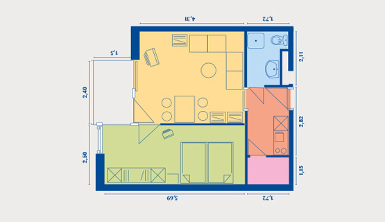 Beispielappartement Typ III | 2-Zimmer-Wohnung | ca. 42 m2