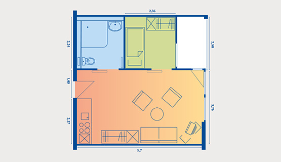 Beispielappartement Typ VI | 1,5-Zimmer-Wohnung (saniert) | ca. 35 m2