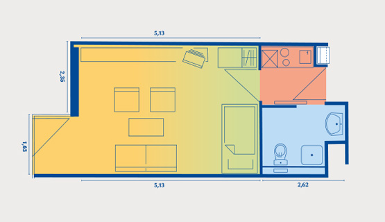 Beispielappartement Typ I | 1-Zimmer-Wohnung | ca. 27,42 m2