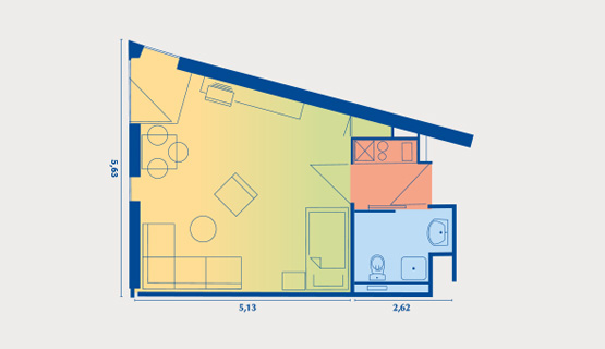 Beispielappartement Typ II | 1,5-Zimmer-Wohnung | ca. 32,98 m2