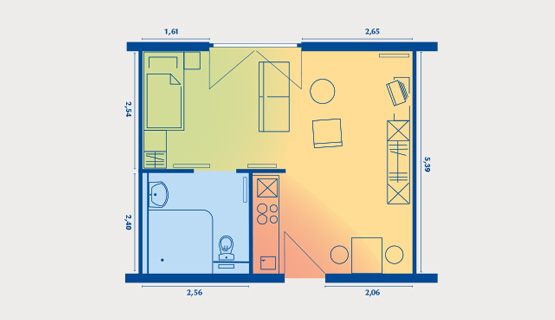 Beispielappartement Typ V | 1,5-Zimmer-Wohnung | ca. 32 m2